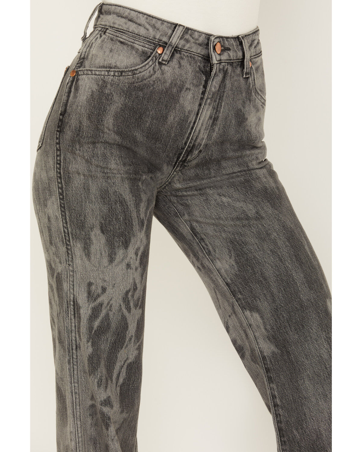 Product Name:  Wrangler Women's Wanderer Laser Acid Wash High Rise Distressed Flare Jeans