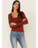 Lush Women's Brick Ribbed Scalloped Square Neck Top, Rust Copper, hi-res