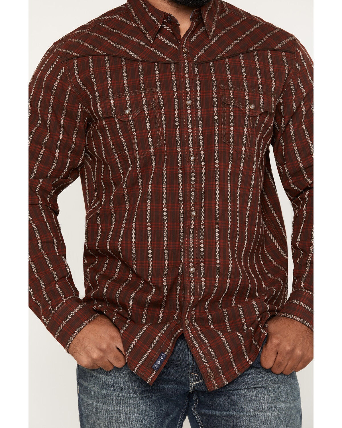 Image #3 - Moonshine Spirit&reg;&nbsp;Men's The Wrangler Dobby Plaid Print Long Sleeve Snap Western Shirt, Red, hi-res
