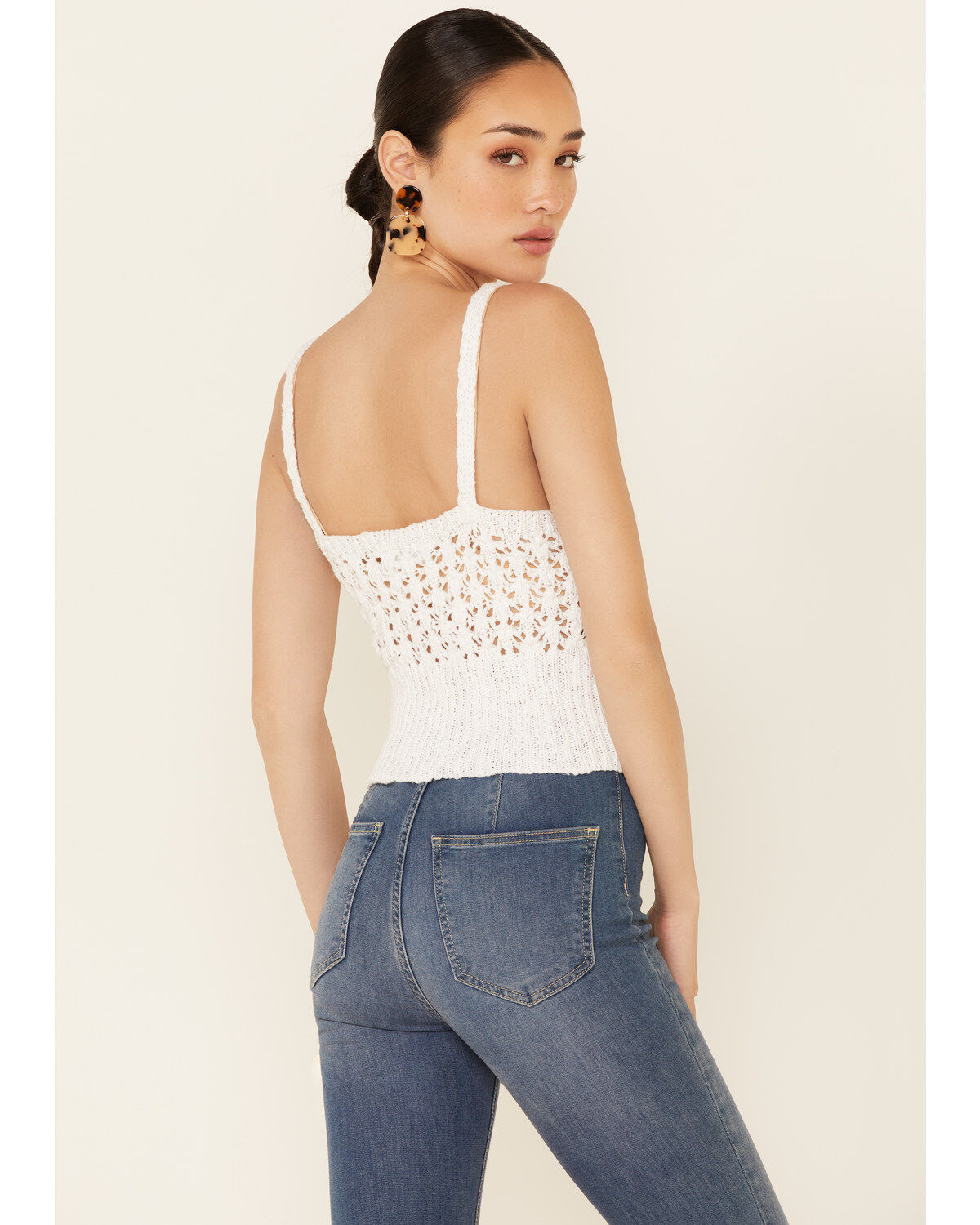 Image #4 - HYFVE Women's Ribbed Bottom Crochet Crop Cami, Cream, hi-res