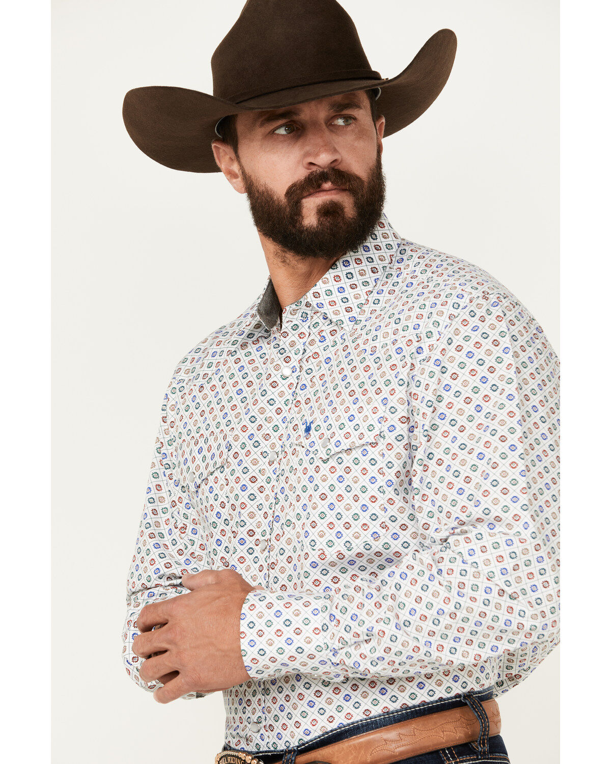Image #2 - Rodeo Clothing Men's Southwestern Geo Print Long Sleeve Pearl Snap Western Shirt, , hi-res