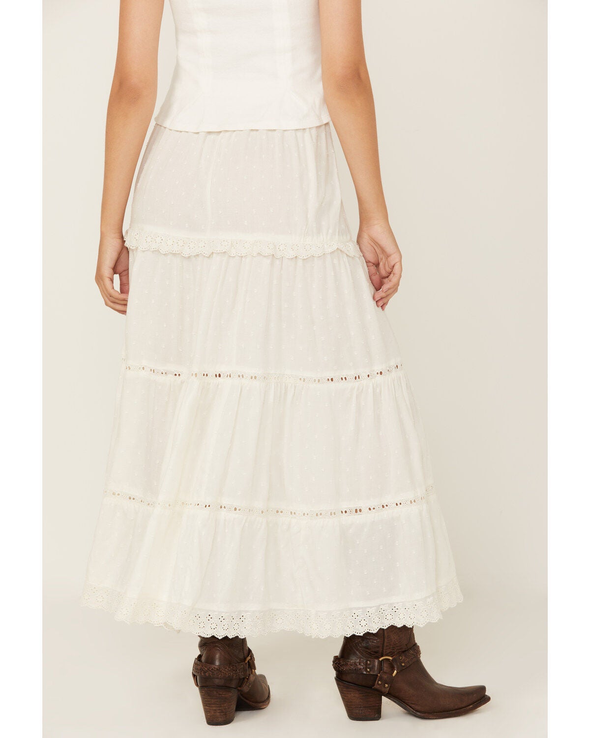 Image #4 - Angie Women's Tiered Midi Skirt, Ivory, hi-res