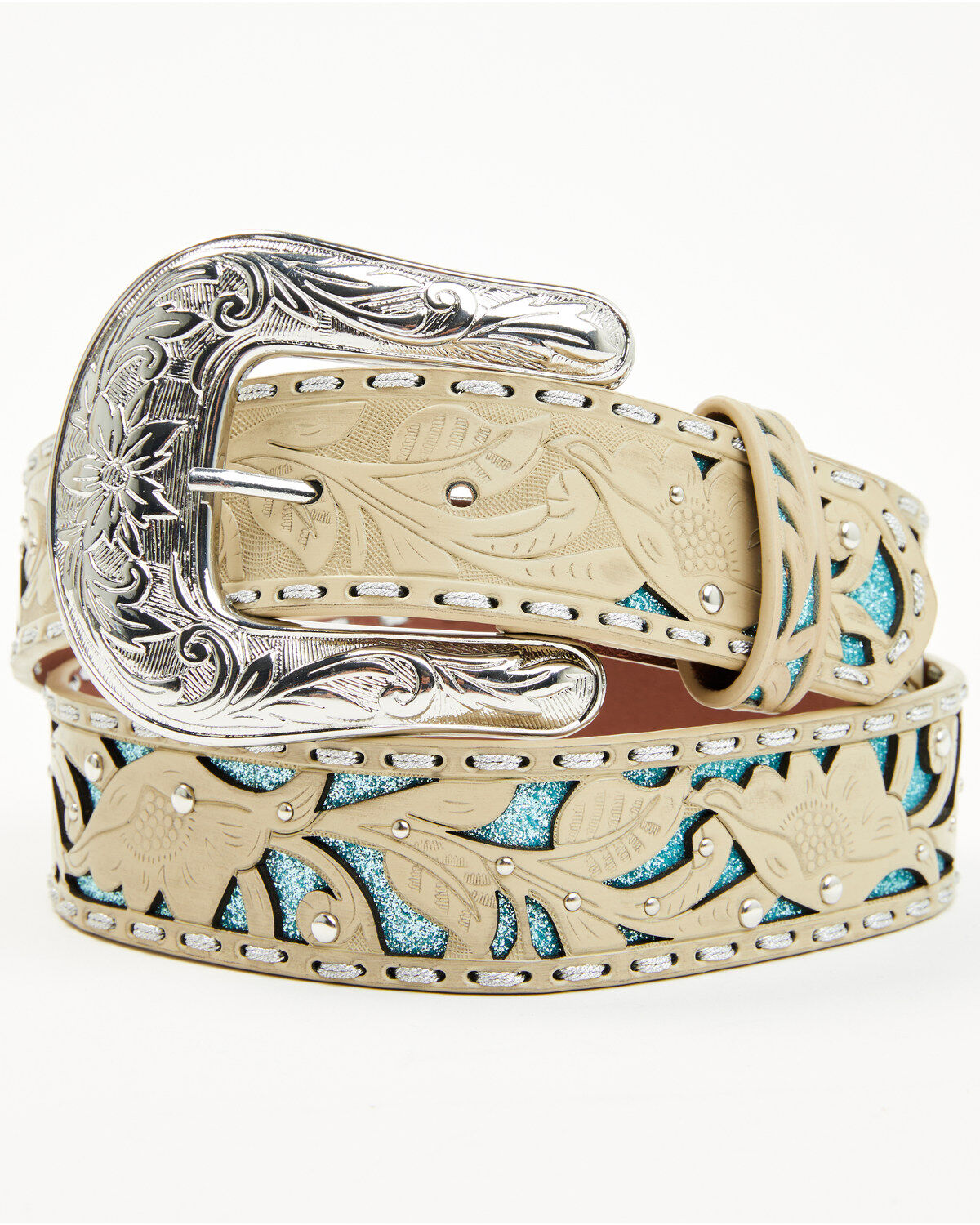 Product Name:  Shyanne Women's Glitter Underlay Tooled Belt