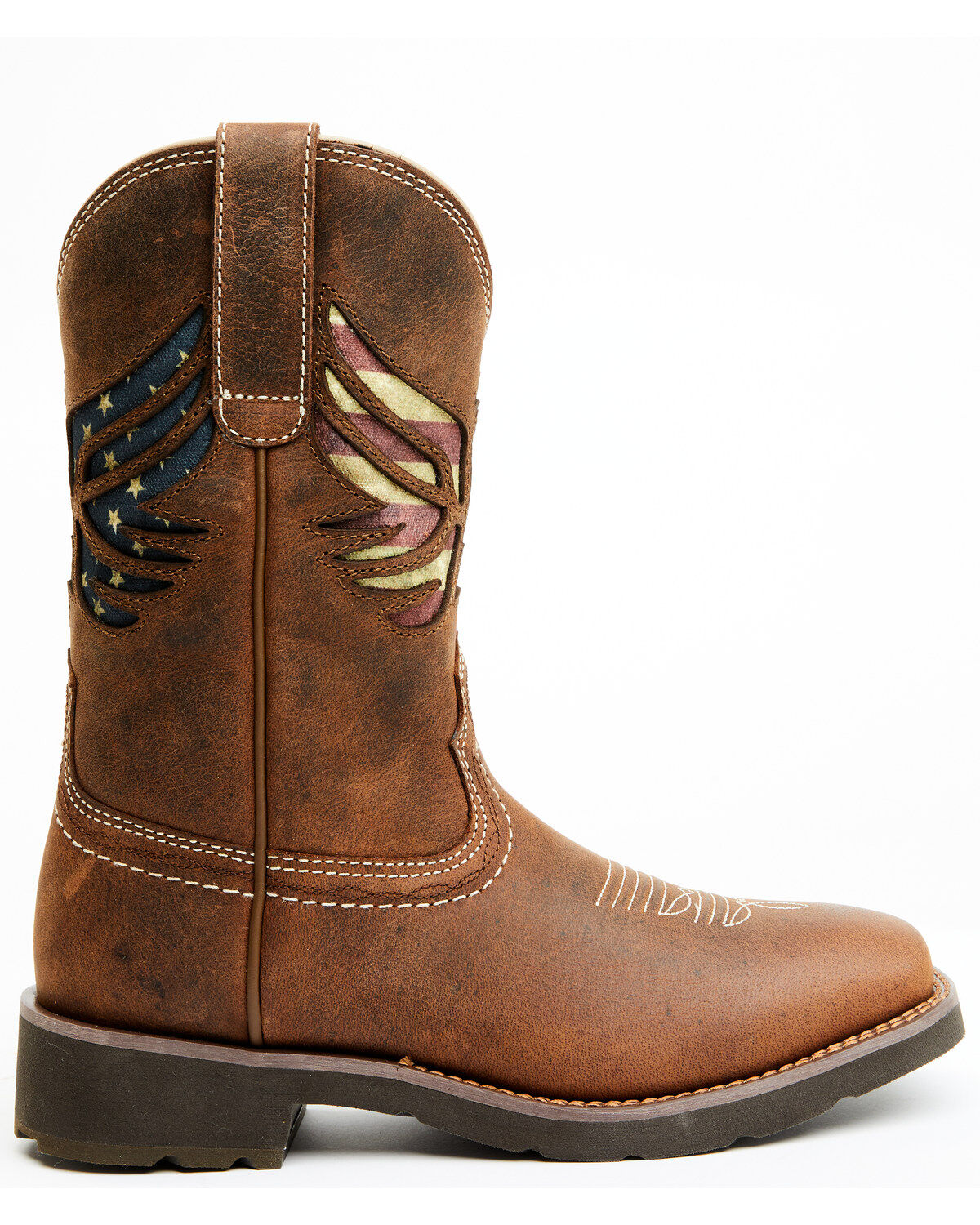 Image #2 - RANK 45® Women's Inspired Stars and Stripes Inlay Shaft Performance Leather Western Boots - Broad Square Toe, Brown, hi-res