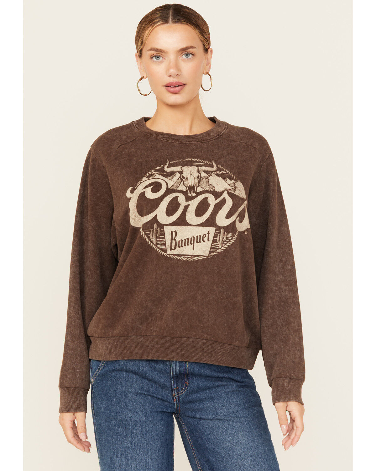 Coors Women's Steer Head Crewneck Sweatshirt, Brown, hi-res