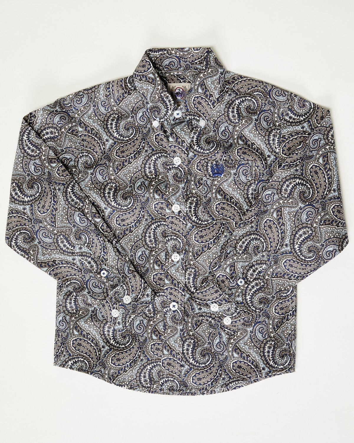 Image #1 - Cinch Toddler Boys' Paisley Print Long Sleeve Button-Down Western Shirt, Grey, hi-res