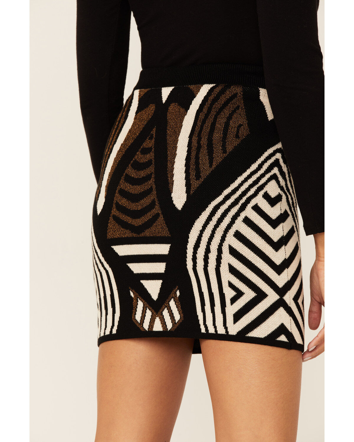 Image #3 - Shyanne Women's Black & White Southwestern Gold Metallic Mini Skirt, , hi-res