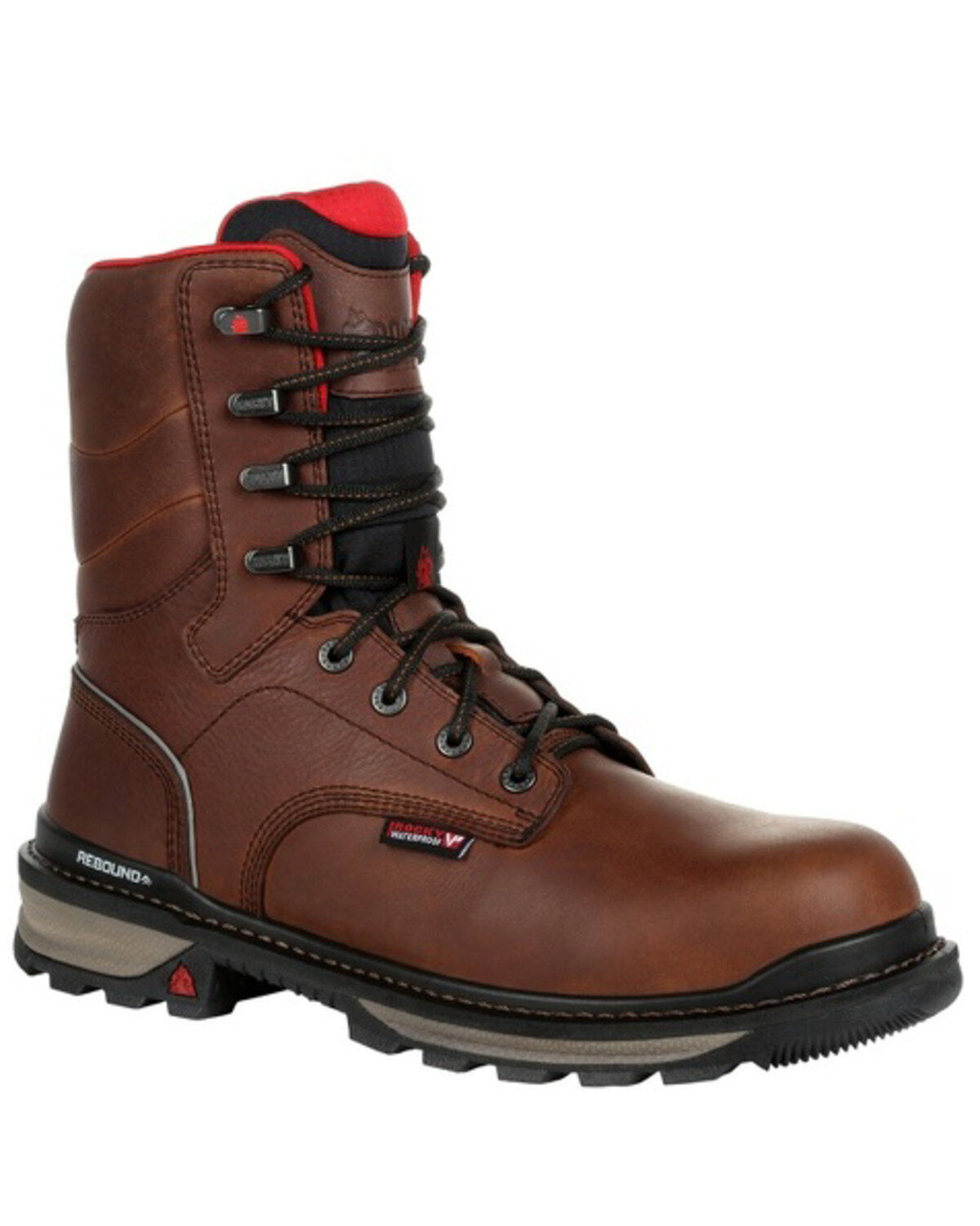 Image #1 - Rocky Men's Rams Horn Waterproof Work Boots - Soft Toe, Dark Brown, hi-res