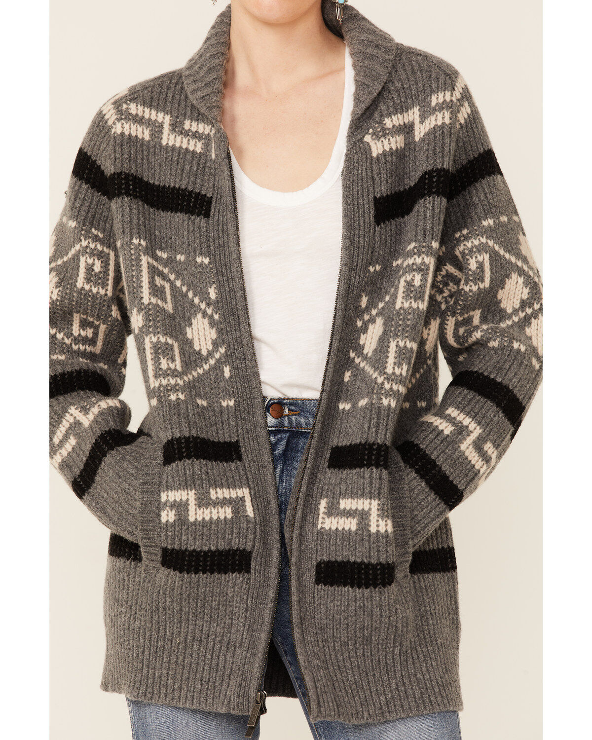 Image #2 - Pendleton Women's Long Sleeve Westerley Cardigan, Grey, hi-res