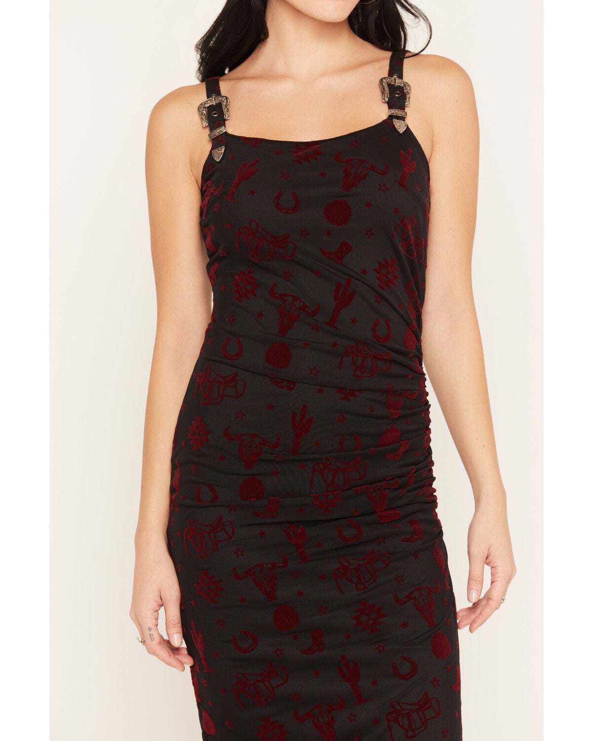 Image #3 - Rock & Roll Women's Flocked Conversational Print Mesh Mini Dress, Black, hi-res