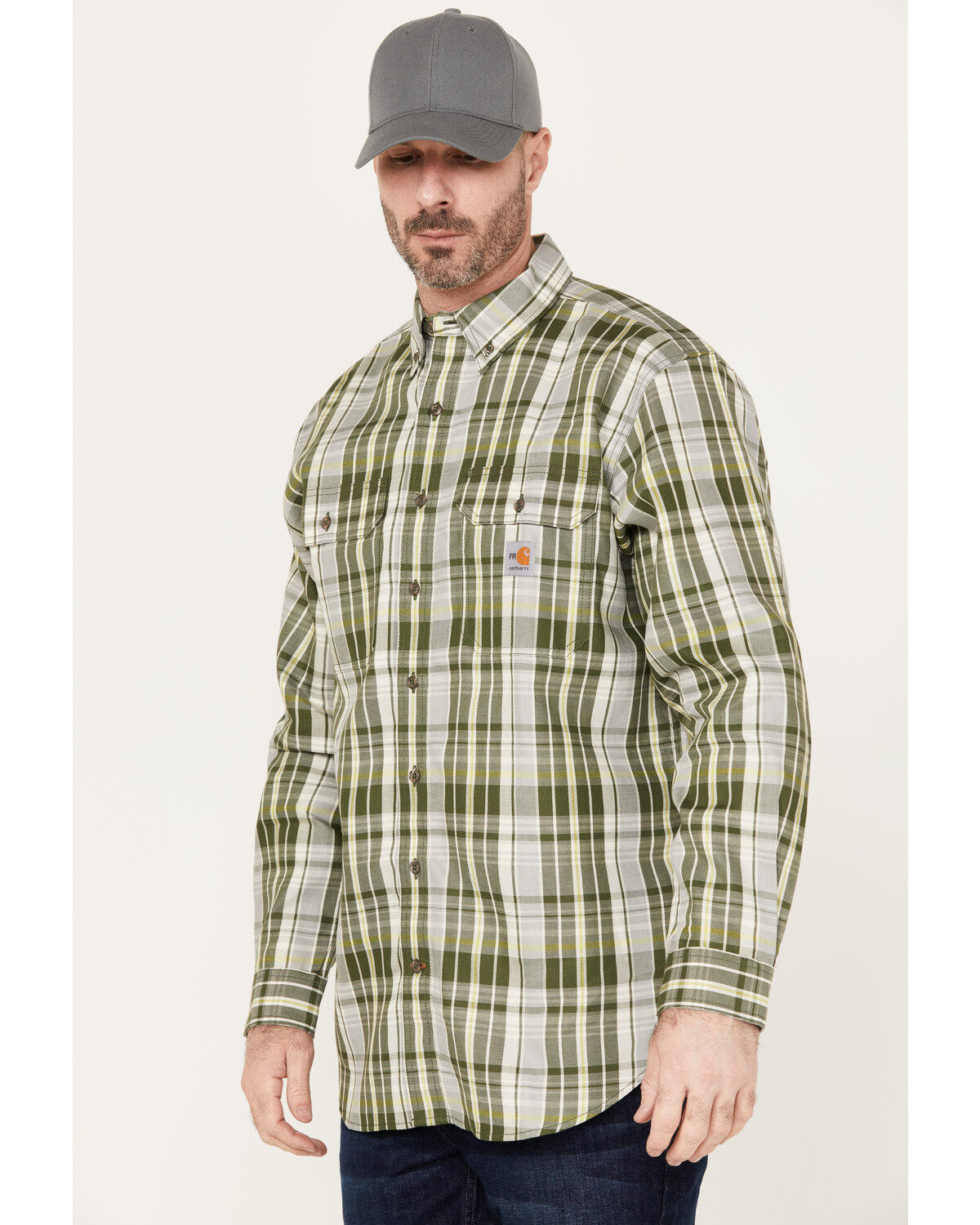 Image #2 - Carhartt Men's FR Force Loose Fit Twill Plaid Print Long Sleeve Button Down Work Shirt, , hi-res