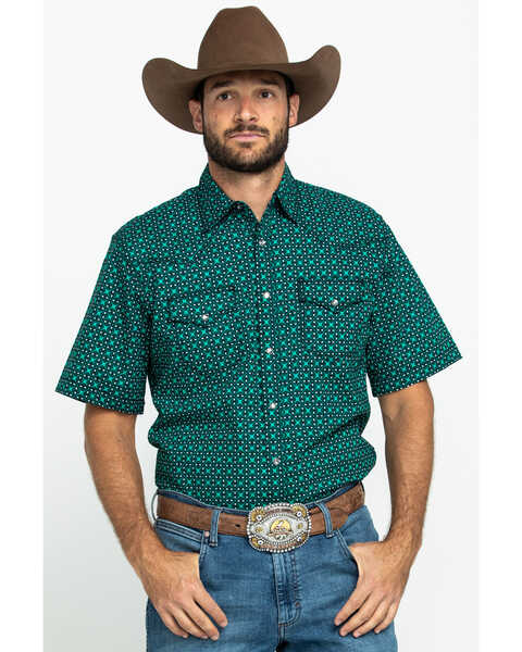 Image #1 - Wrangler 20X Men's Advanced Comfort Green Geo Print Short Sleeve Western Shirt , , hi-res