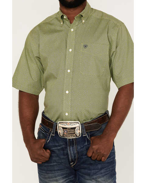 Ariat Men's Branson Stretch Casual Geo Print Short Sleeve Button-Down Western Shirt - Big & Tall , Green, hi-res