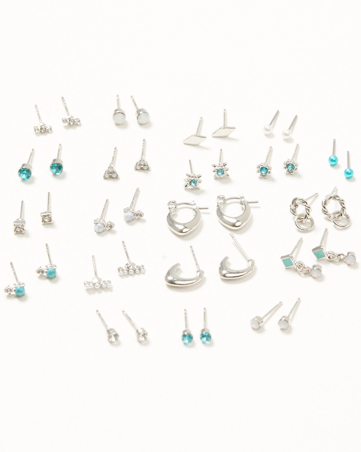 Shyanne Women's Teal Stone Earring Pack - 20 Piece, Silver, hi-res