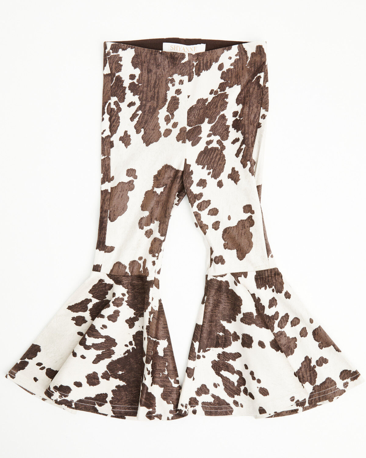 Image #1 - Shyanne Toddler Girls' Carly Faux Suede Cow Print Flare Pants, Brown, hi-res