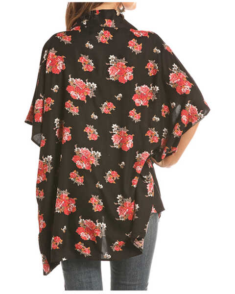 Rock & Roll Denim Women's Floral Printed Short Sleeve Kimono , Black, hi-res