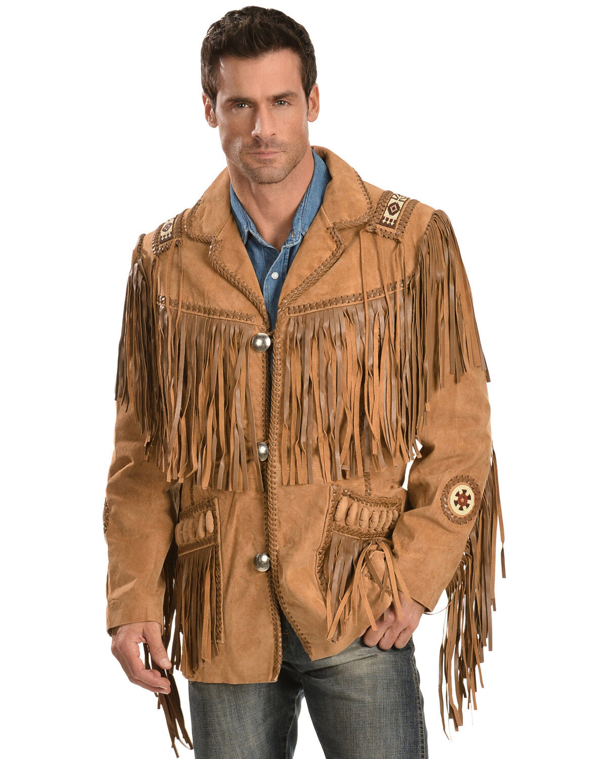 Image #2 - Scully Men's Hand Laced Bead Trim Coat, Buck Tan, hi-res