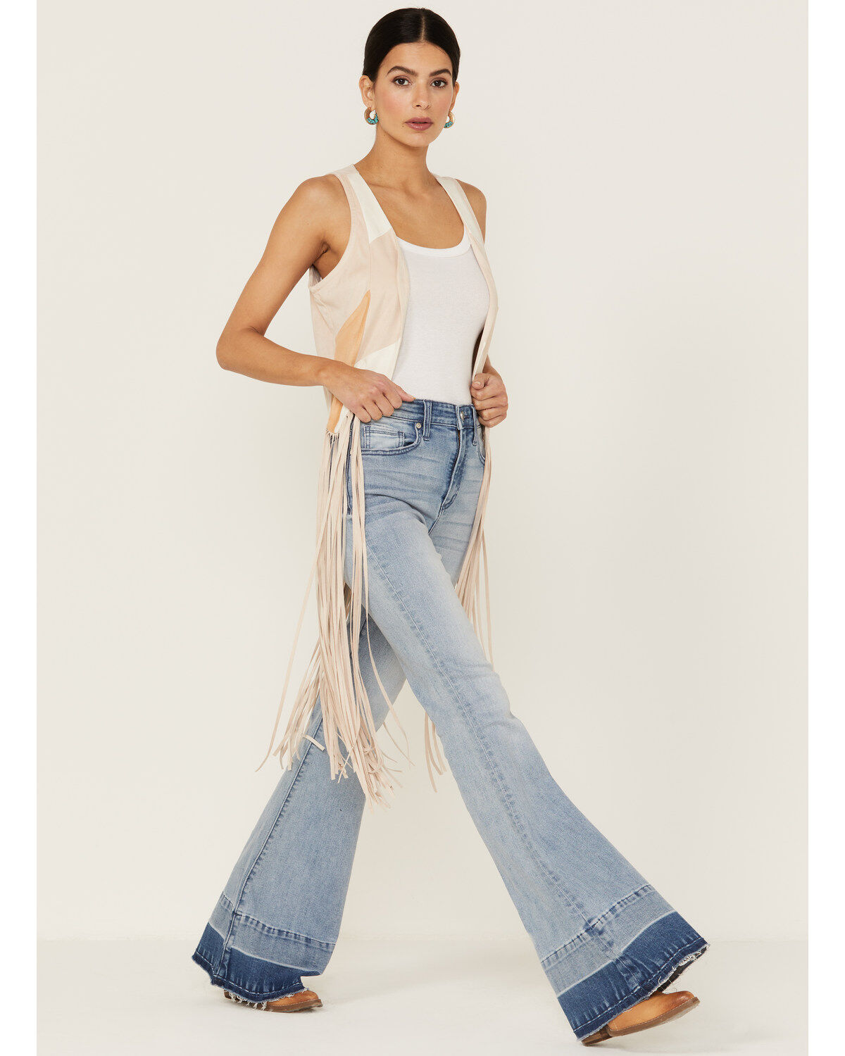 Image #5 - Shyanne Women's Patchwork Faux Suede Fringe Drop Vest, , hi-res