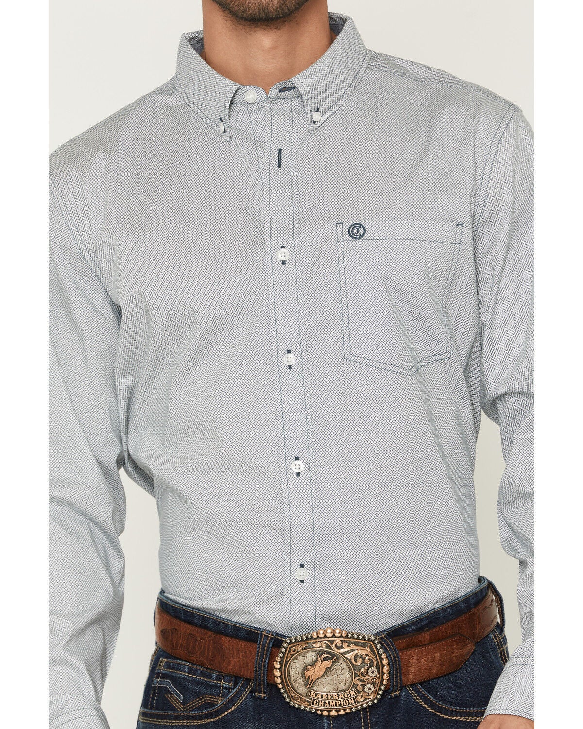Image #3 - Cody James Men's Day Job Geo Print Long Sleeve Button-Down Stretch Western Shirt, Blue, hi-res