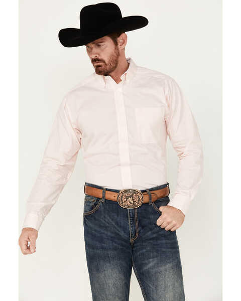 Image #1 - Ariat Men's Wrinkle Free Shilah Geo Print Long Sleeve Button-Down Western Shirt , Peach, hi-res
