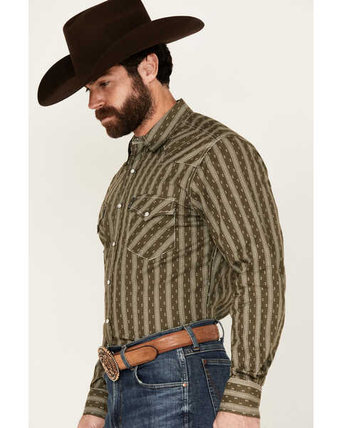Image #2 - Cinch Men's Southwestern Striped Long Sleeve Snap Shirt, Olive, hi-res