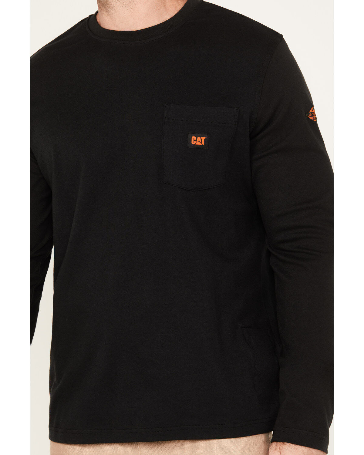 Image #3 - CAT Men's FR Long Sleeve Pocket Work T-Shirt, Black, hi-res