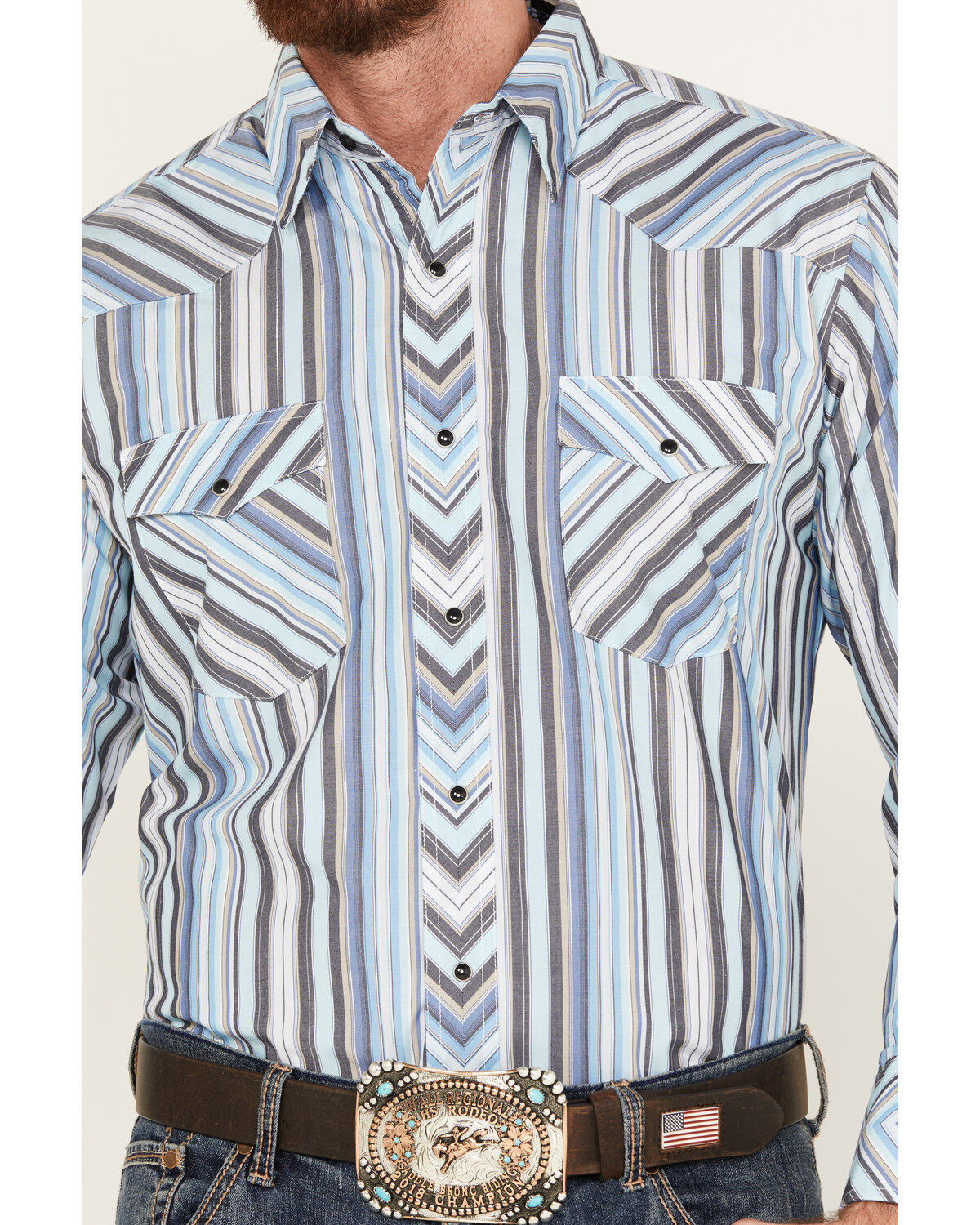 Image #3 - Wrangler Men's Silver Edition Striped Print Long Sleeve Snap Western Shirt, , hi-res