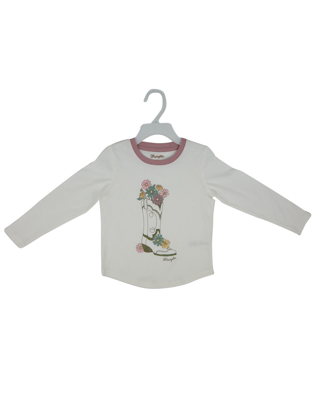 Image #1 - Wrangler Toddler Girls' Flower Boot Long Sleeve Graphic T-Shirt, White, hi-res