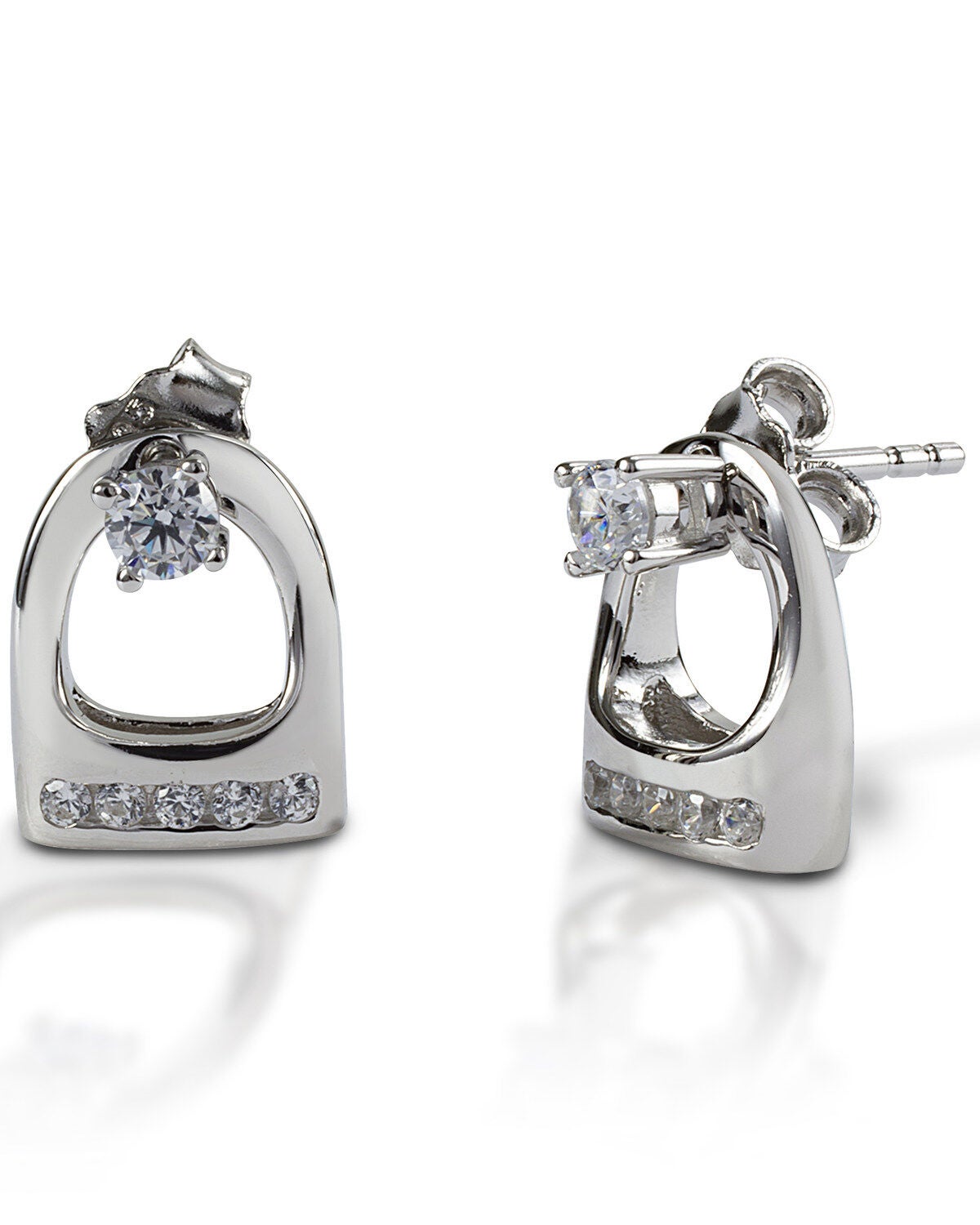 Kelly Herd Women's Studded Small English Stirrup Jacket Earrings, Silver, hi-res