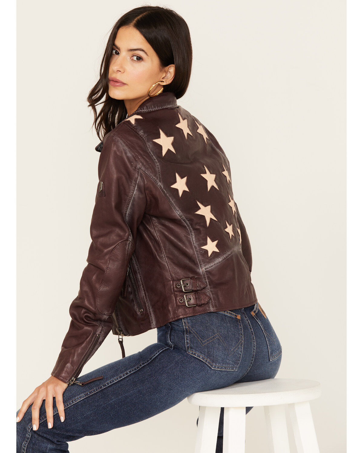 Image #1 - Mauritius Women's Christy Scatter Star Leather Jacket, Burgundy, hi-res