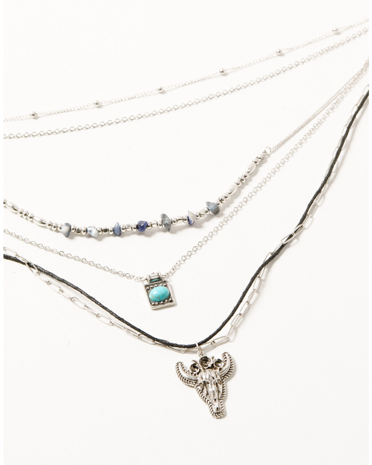 Image #1 - Shyanne Women's Layered Bull Pendant & Chip Necklace, Silver, hi-res