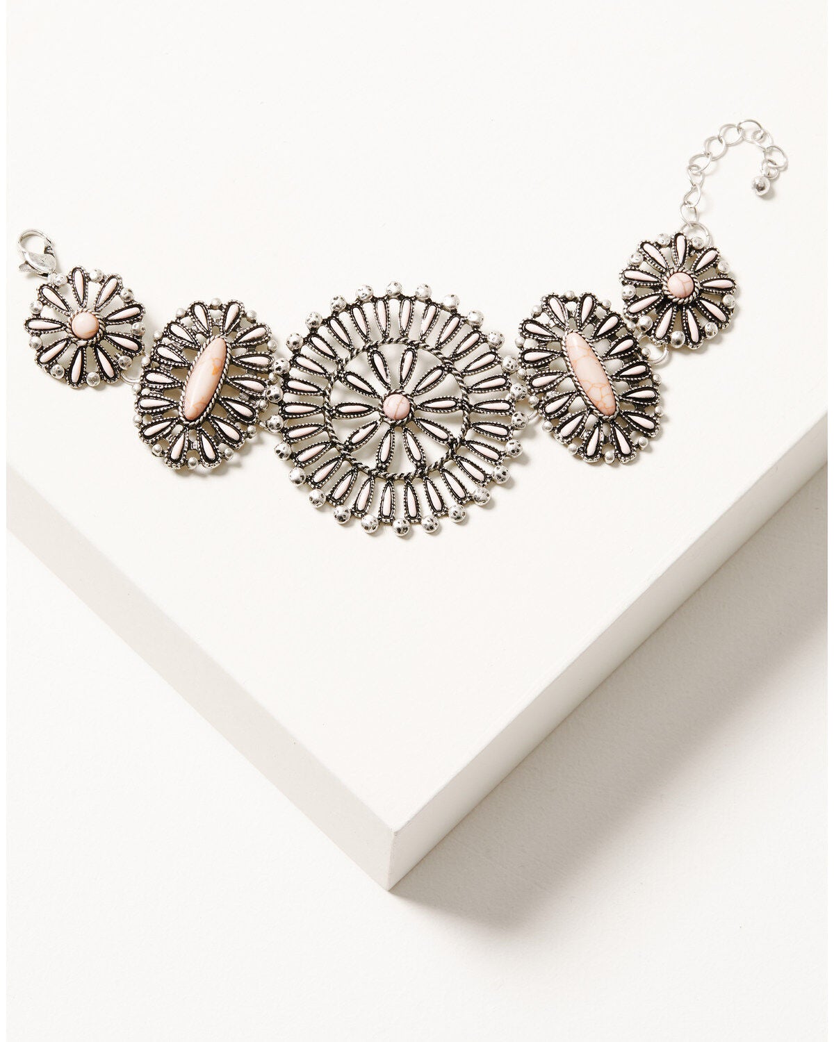 Shyanne Women's Pink Stone Concho Bracelet, Silver, hi-res