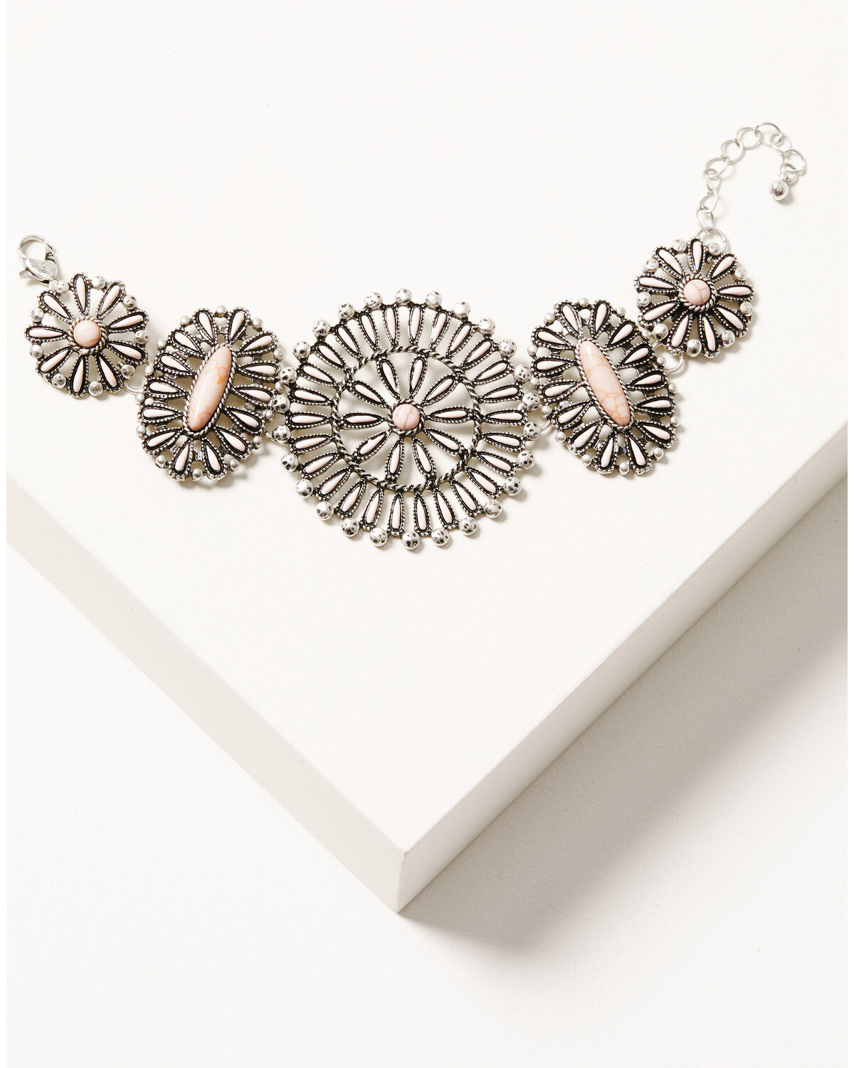 Image #1 - Shyanne Women's Pink Stone Concho Bracelet, Silver, hi-res