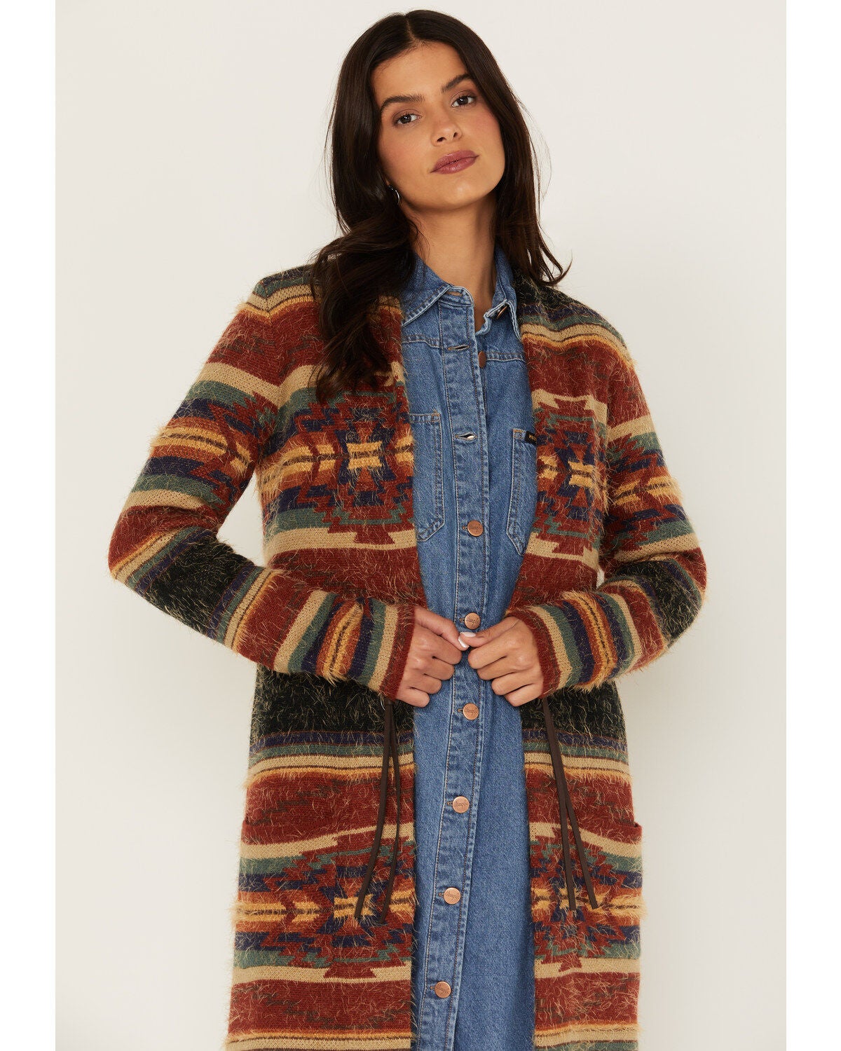Cruel Girl Women's Southwestern Print Stripe Shag Duster Cardigan Sweater |  Boot Barn