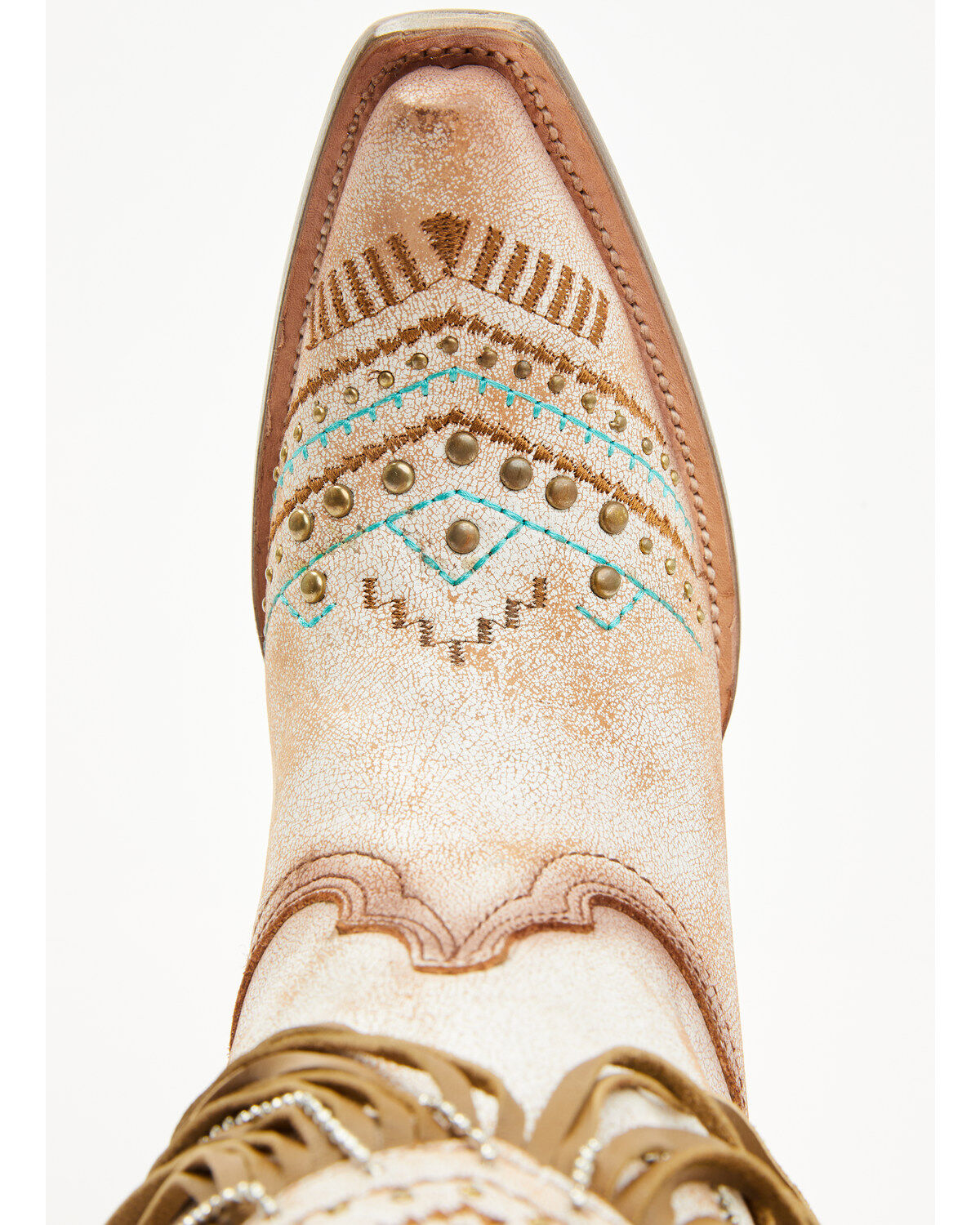 Image #6 - Corral Women's Embroidered and Crystal Eagle Fringe Western Boots - Snip Toe, Beige, hi-res