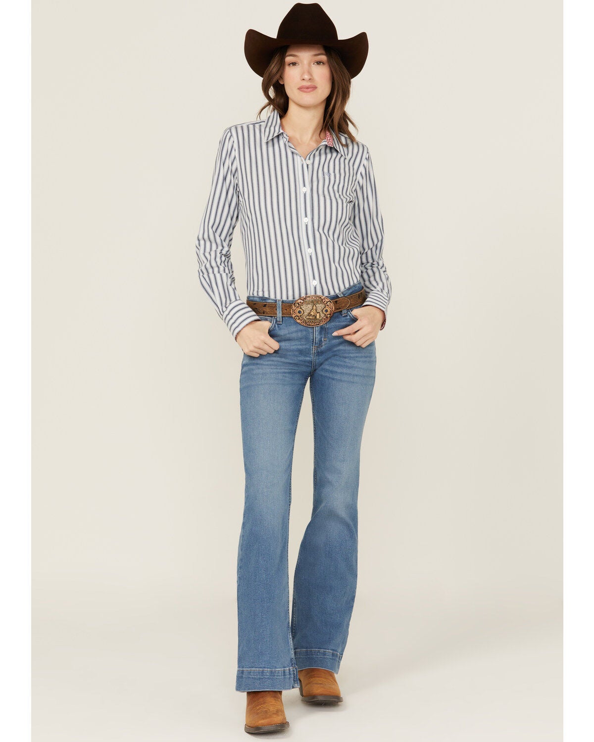 Wrangler Retro Women's Eva Medium Wash Mid Rise Mae Stretch Trouser Jeans, Medium Wash, hi-res