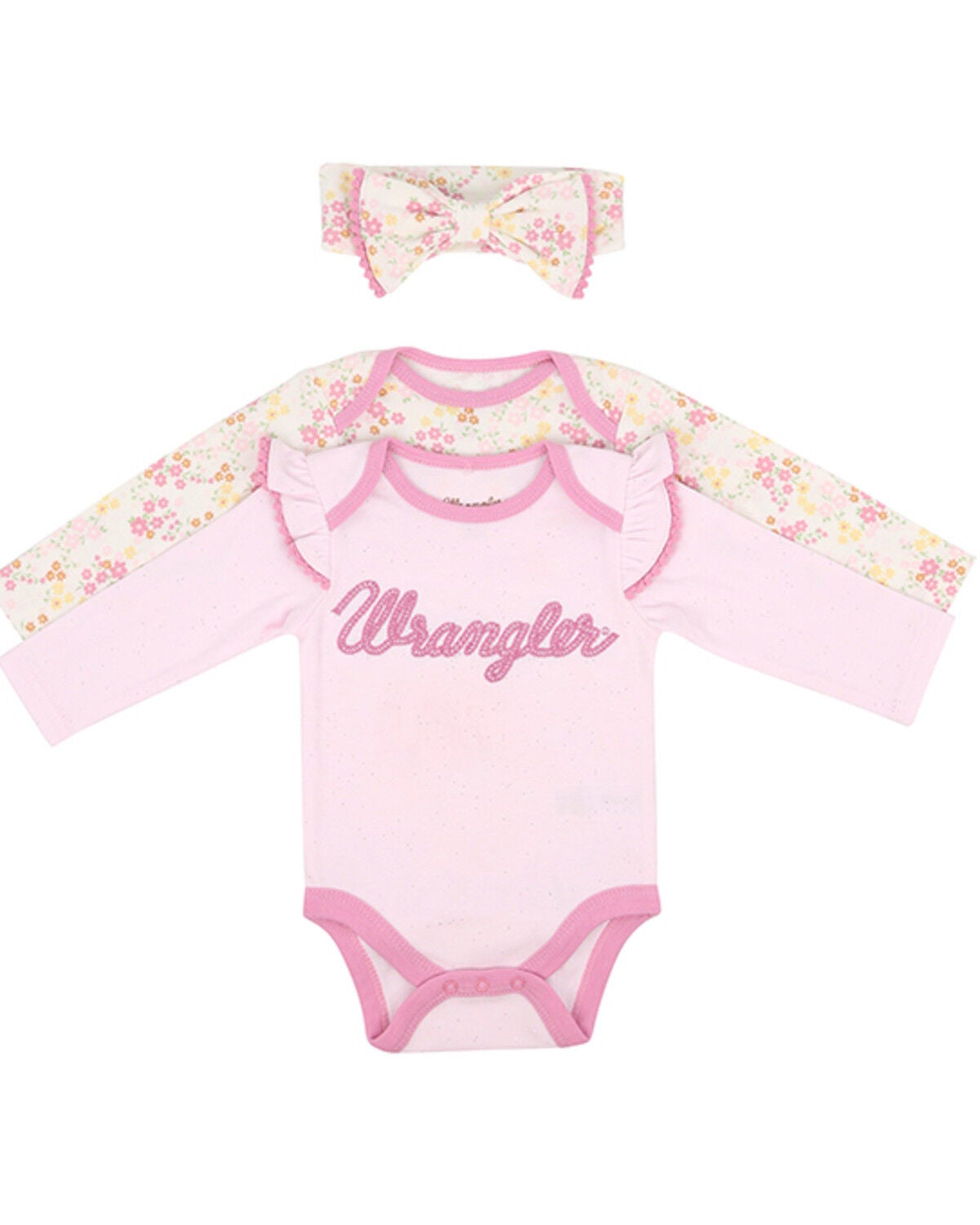 Wrangler Infant Girls' Logo And Floral Long Sleeve Snap Onesie Set - 3 Piece, Multi, hi-res