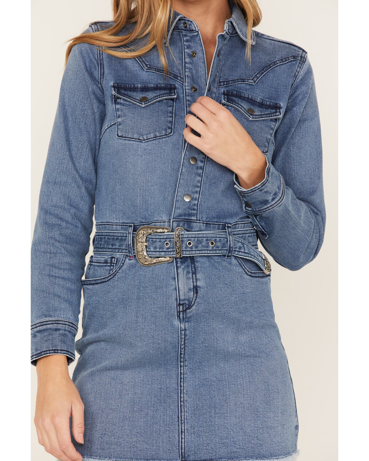 Image #3 - Idyllwind Women's Delaney Medium Wash Belted Western Denim Mini Dress, Blue, hi-res