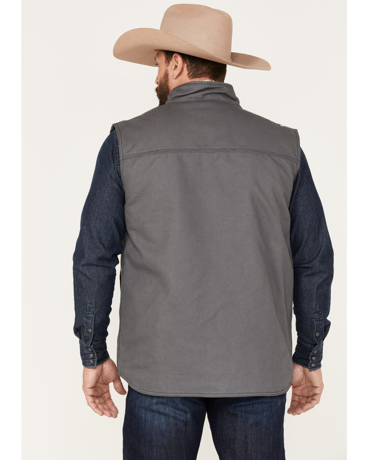 Image #4 - Cowboy Hardware Men's Ranch Canvas Berber Sherpa Lined Vest, Charcoal, hi-res