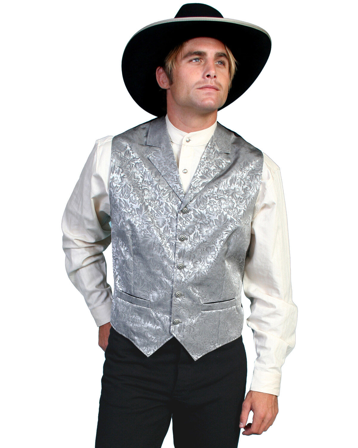 Image #1 - Wahmaker Silk Floral Single Breasted Vest - Big & Tall, Grey, hi-res
