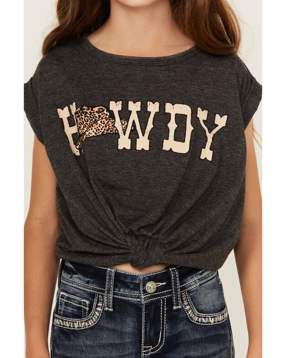 Image #3 - Saints & Hearts Girls' Howdy Tie Front Short Sleeve Graphic Tee, , hi-res