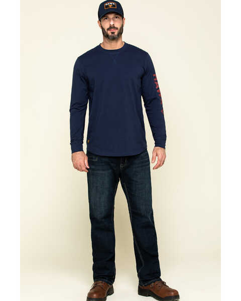 Image #6 - Hawx Men's Navy Sleeve Logo Long Sleeve Work T-Shirt , Navy, hi-res