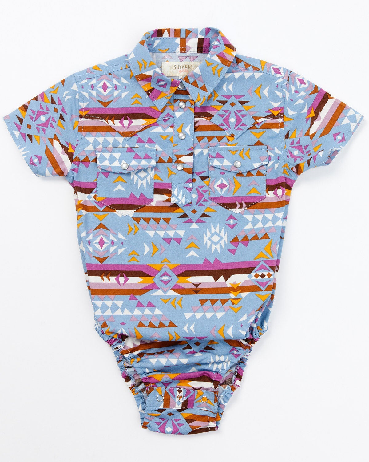 Shyanne Infant Girls' Printed Short Sleeve Snap Western Onesie, Blue, hi-res