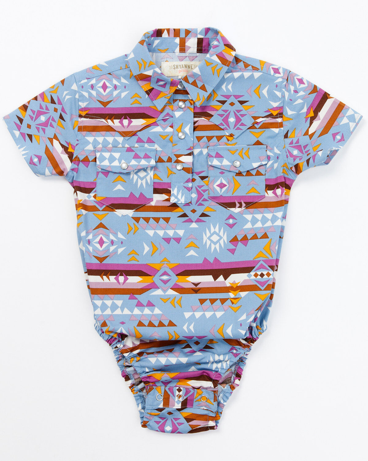 Image #1 - Shyanne Infant Girls' Printed Short Sleeve Snap Western Onesie, Blue, hi-res
