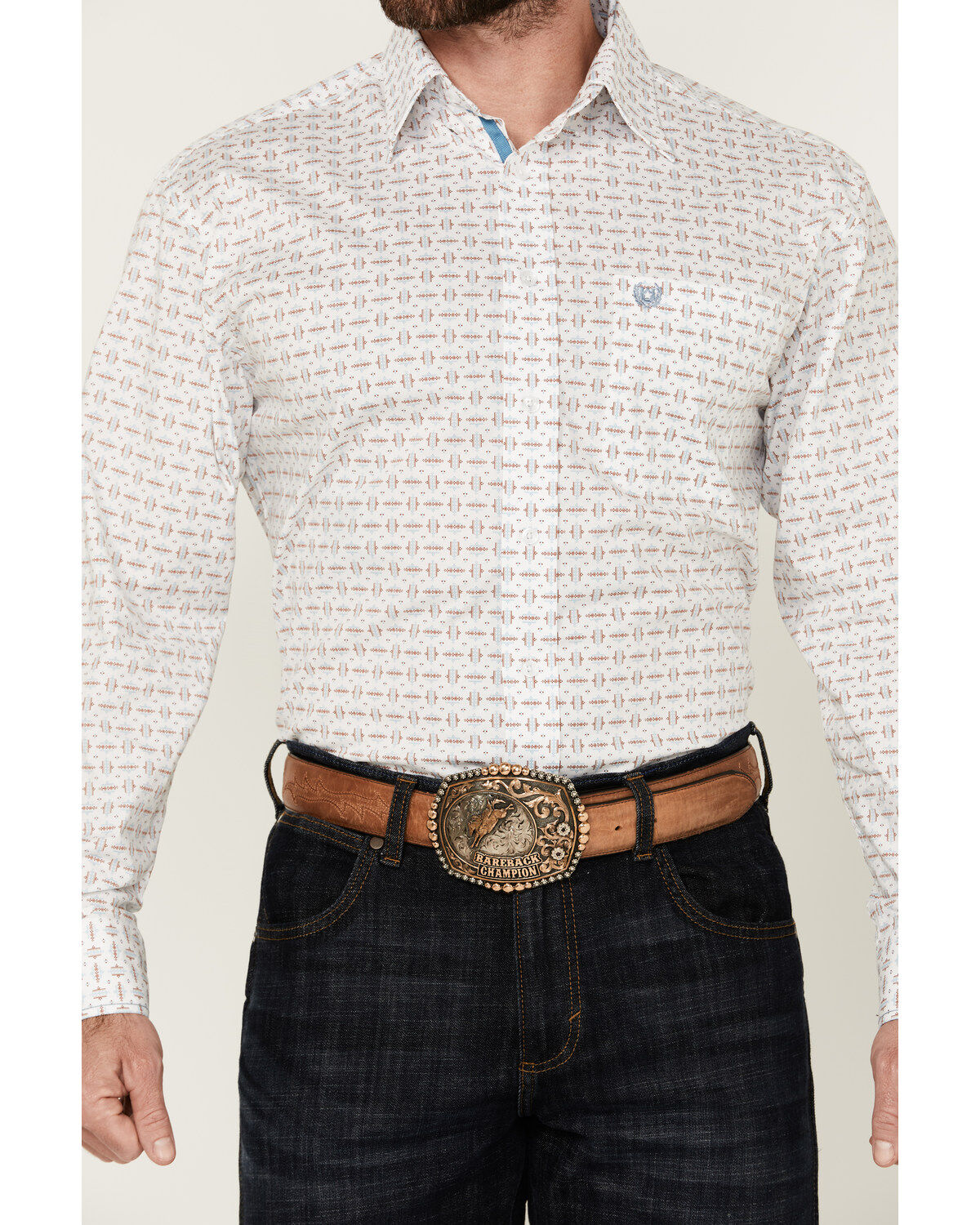Image #3 - Rough Stock by Panhandle Men's Geo Print Long Sleeve Button-Down Stretch Western Shirt, Off White, hi-res