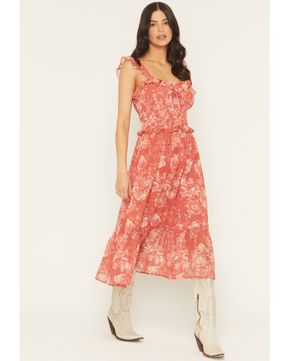 Image #1 - Ash & Violet Women's Floral Print Midi Dress, Red, hi-res