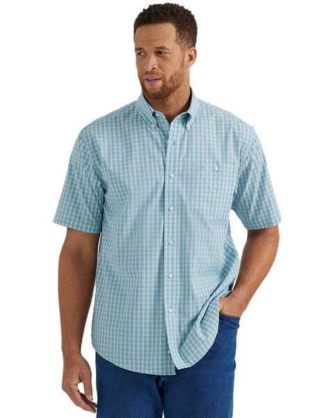 Wrangler Men's Classic Plaid Print Short Sleeve Button-Down Western Shirt - Tall , Blue, hi-res