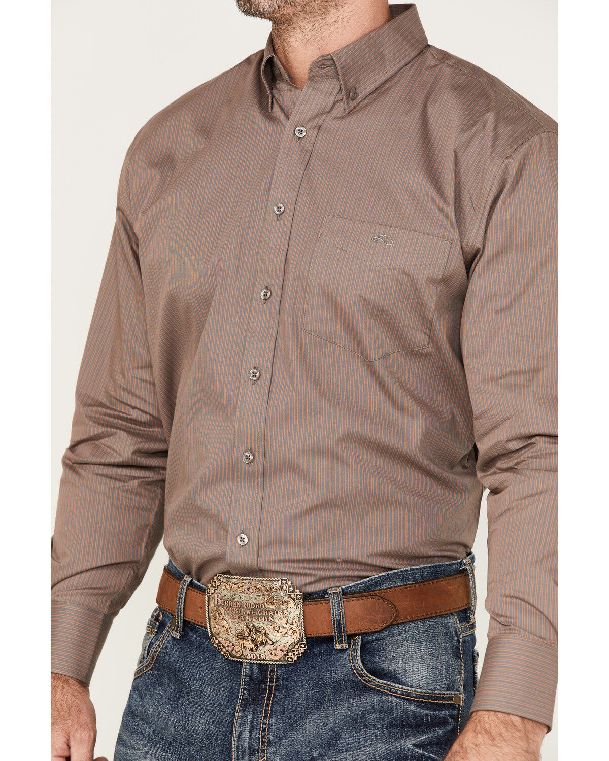 Image #3 - Resistol Men's Raddix Stripe Button Down Western Shirt, Grey, hi-res