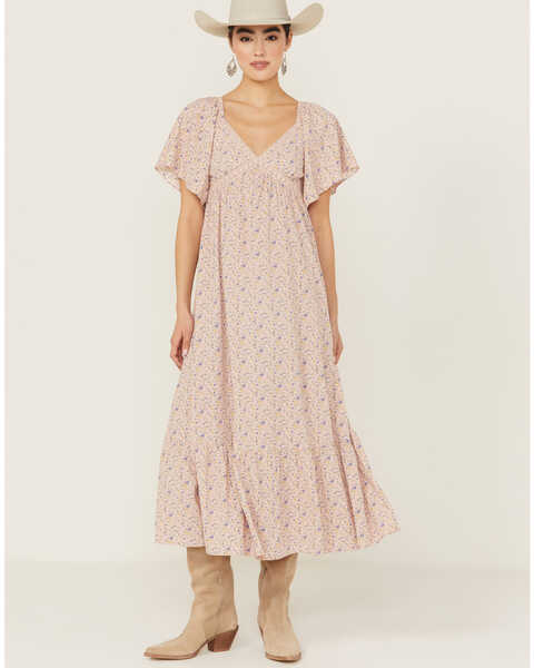 Yura Women's Short Sleeve Ruffle Hem Maxi Dress, Pink, hi-res