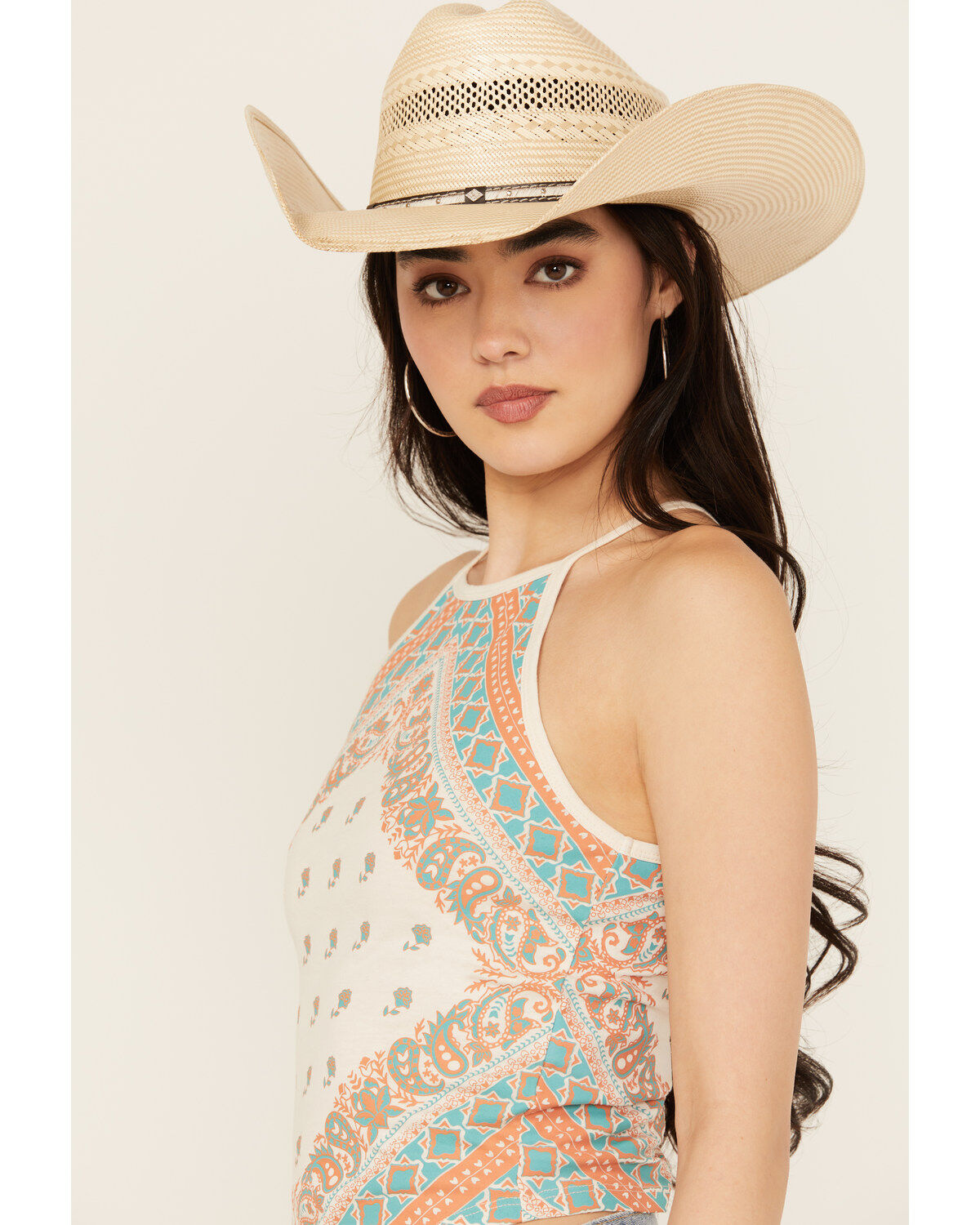 Image #2 - Rock & Roll Denim Women's Bandana Print Sleeveless Tank, Cream, hi-res